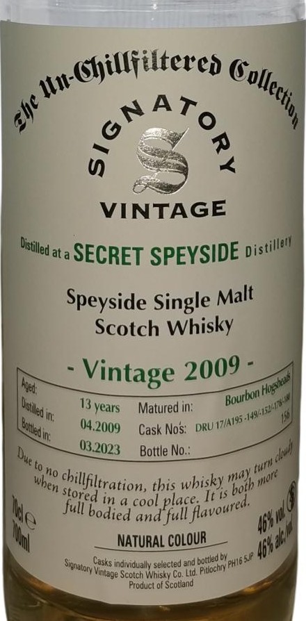 Secret Speyside 2009 SV The Un-Chillfiltered Collection Bourbon Hogshaed 46% 700ml