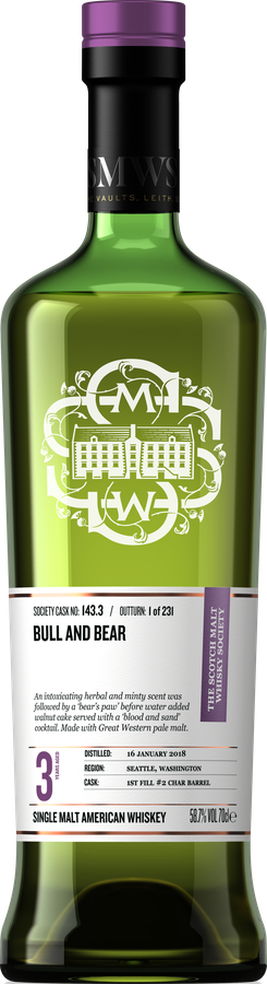 Copperworks 2018 SMWS 143.3 Bull and bear 1st Fill #2 Char Barrel 58.7% 700ml