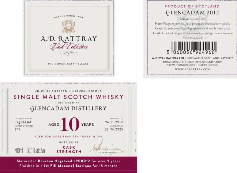 Glencadam 2012 DR Cask Collection Bourbon + 1st Fill Moscatel Barrique finish 60.1% 700ml