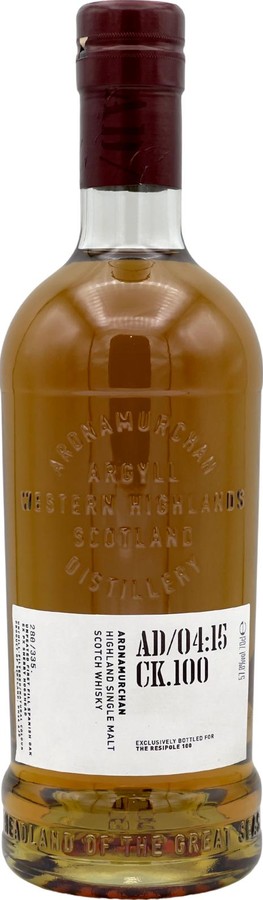 Ardnamurchan 2015 AD 04:15 CK.100 Private Cask Bottling Unpeated 1st Fill Spanish Oak Sherry Hogshead The Resipole 100 57.8% 700ml