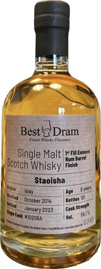 Bunnahabhain 2014 BD Staoisha 1st fill enmore rum barrel 55.1% 700ml