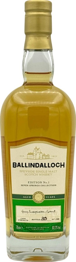 Ballindalloch 7yo Seven Springs Collection Edition No.1 1st Fill Bourbon UK Exclusive 60.2% 700ml