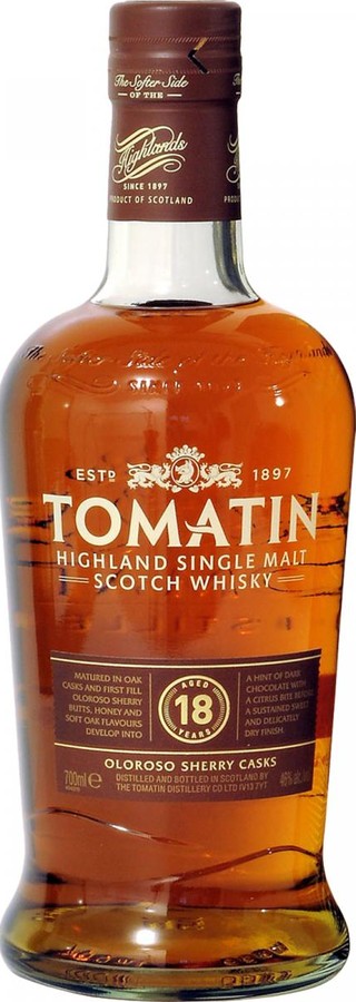 Tomatin 18yo Oloroso Sherry Casks Oak Casks + Oloroso Sherry Butts Finish 46% 700ml