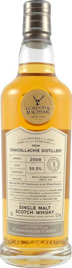 Craigellachie 2009 GM Refill Bourbon Barrel Han van Wees 60th anniversary in the whisky business 55.3% 700ml