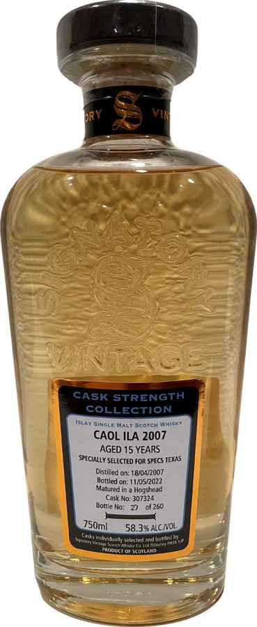 Caol Ila 15yo Cask Strength Collection Hogshead Spec's Texas 58.3% 750ml