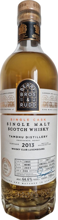 Tamdhu 2013 BR Single Cask Butt Whisky Club Luxembourg 64.6% 700ml