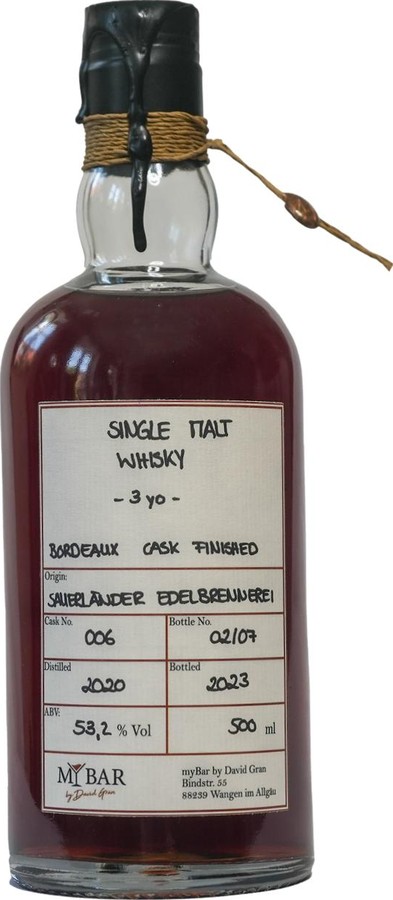 Single Malt Whisky 2020 myBar Bordeaux Cask 53.2% 500ml