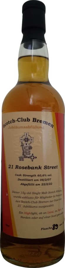 21 Rosenbank Street 2007 Scotch-Club Bremen 60.6% 700ml