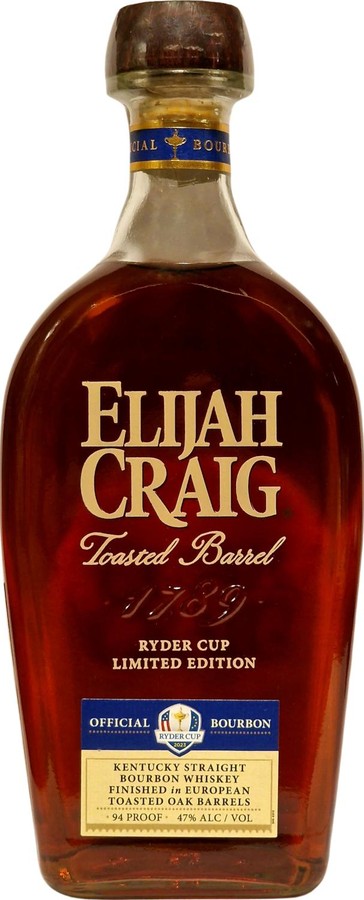 Elijah Craig Toasted Barrel Small Batch Kentucky Straight Bourbon Whisky Finished in European Toasted Oak Barrels New Charred Oak European Toasted Oak 2023 Ryder Cup 47% 750ml