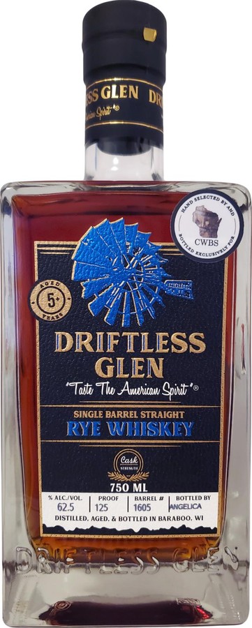 Driftless Glen Straight Rye Whisky Single Barrel Central Wisconsin Bourbon Society 62.5% 750ml