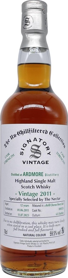 Ardmore 2011 SV The Un-Chillfiltered Collection Cask Strength Refill Oloroso Sherry Butt The Nectar 59.5% 700ml