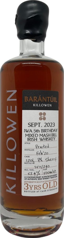 Killowen 2020 Barantuil PX Sherry Peated Irish Whisky Auctions 5th Birthday Charity 59.97% 500ml