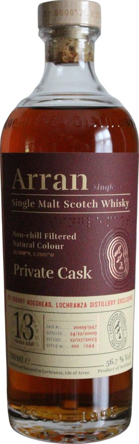 Arran 2009 Private Cask Ex-Sherry Hogshead Distillery Exclusive 56.7% 700ml