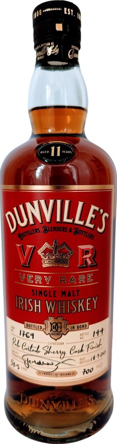 Dunville's Very Rare Single Cask Palo Cortado Sherry Irish Whisky Auctions 5th Birthday 58.5% 700ml