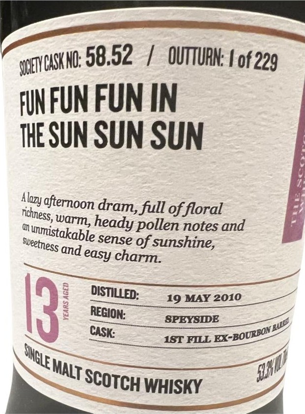 Strathisla 2010 SMWS 58.52 Fun fun fun in the sun sun sun 1st Fill Ex-Bourbon Barrel 53.3% 700ml