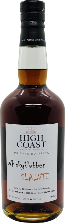 High Coast 2017 WSla Private Bottling 2nd fill PX Cask Whiskyklubben Slainte 58.3% 500ml