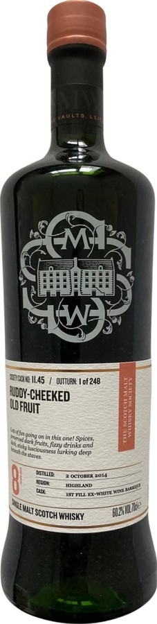 Tomatin 2014 SMWS 11.45 Ruddy-cheeked old fruit 1st Fill Ex-White Wine Barrique 60.2% 700ml