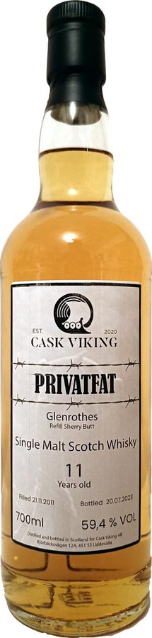 Glenrothes 2011 Privatfat Refill Sherry Butt Cask Viking AB 59.4% 700ml