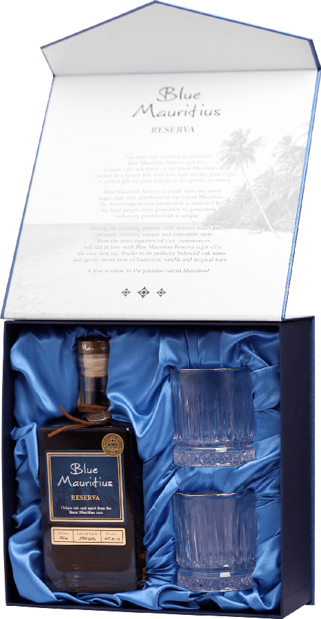 Blue Mauritius Reserva giftbox with glasses 40% 700ml