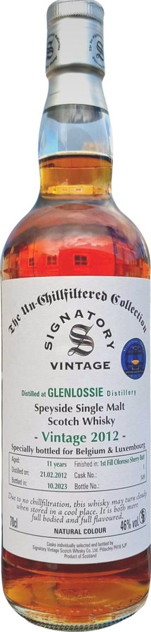 Glenlossie 2012 SV The Un-Chillfiltered Collection 1st Fill Oloroso Sherry Butt Belgium & Luxembourg 46% 700ml