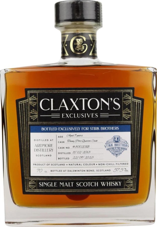 Ardmore 2013 Cl Claxton's Exclusives 1st Fill Tawny Port Quarter Cask Stirk Brothers exclusively 57.5% 700ml