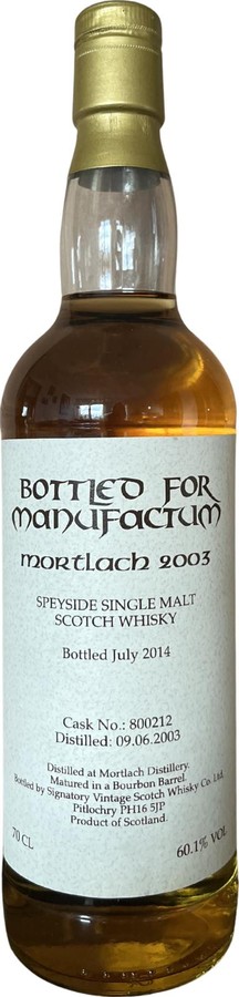 Mortlach 2003 SV Bourbon Barrel Manufactum 60.1% 700ml