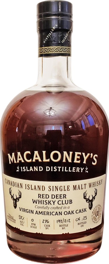 Macaloney's Canadian Island Single Malt Whisky Private Single Cask Virgin American Oak Red Deer Whisky Club 57% 750ml