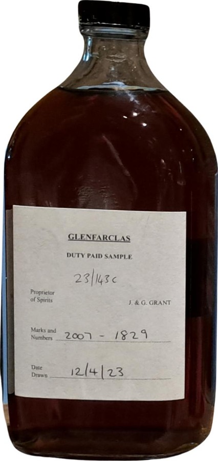 Glenfarclas 2007 Duty Paid Sample 1st fill sherry butt Glenfarclas Masterclasses 2023 58% 500ml
