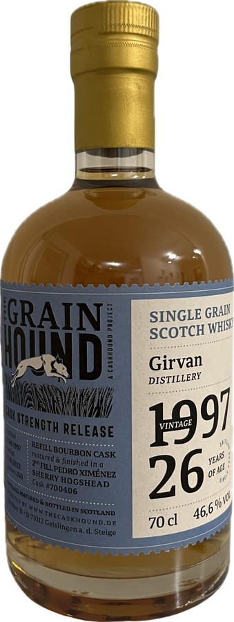 Girvan 1997 TCaH The Grainhound Refill Bourbon + Finish 2nd FIll PX-Sherry-HH 46.6% 700ml