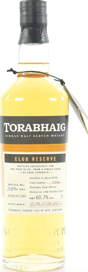 Torabhaig 2018 Club Reserve Release No.5 1st-fill & Refill BB 51m HC Barbados Rum 15m The Peat Elite 60.7% 700ml