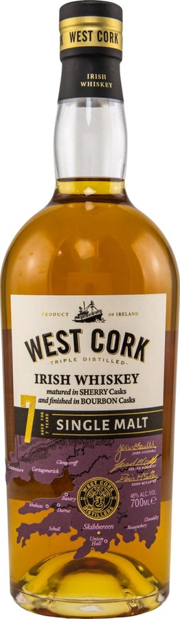 West Cork 7yo Bourbon Cask Finish Sherry Bourbon Finish 46% 700ml