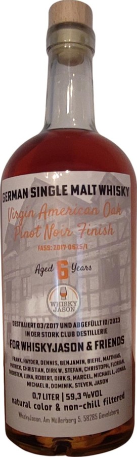 Stork Club 2017 WhJs German Single Malt Whisky Virgin American Oak & Pinot Noir Finish WhiskyJason & Friends 59.3% 700ml