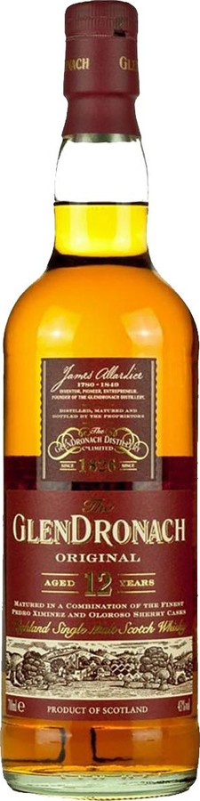 Glendronach 12yo Original Highland Single Malt Scotch Whisky Pedro Ximenez and oloroso sherry 43% 700ml