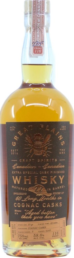 Great Plains 2000 Canadian Whisky Cognac Finish Canada 58% 750ml