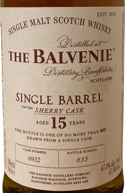 Balvenie 15yo Single Barrel Sherry Cask Sherry 47.8% 700ml