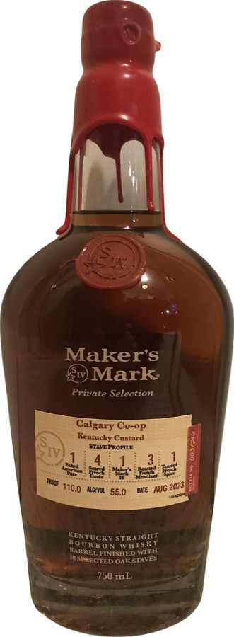 Maker's Mark Private Selection Kentucky Custard 1x BAP 4x SFC 1x MM46 3x RFM 1x TFS Calgary Co-op 55% 750ml