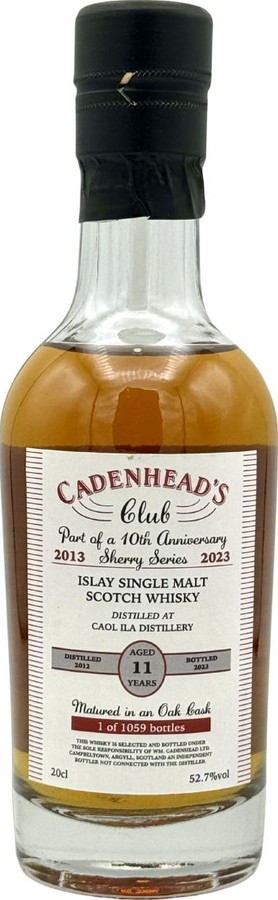 Caol Ila 2012 CA Cadenhead's Club 10th Anniversary Palo Cortado Hogshead since April 2022 52.7% 200ml