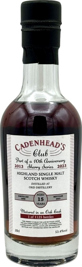 Ord 2008 CA Cadenhead's Club 10th Anniversary Pedro Ximenez Hogshead since September 2020 53.4% 200ml