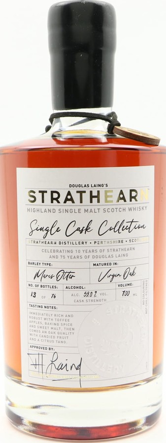 Strathearn Celebrating 75th Anniversary DL Single Cask Collection Virgin Oak 59% 700ml