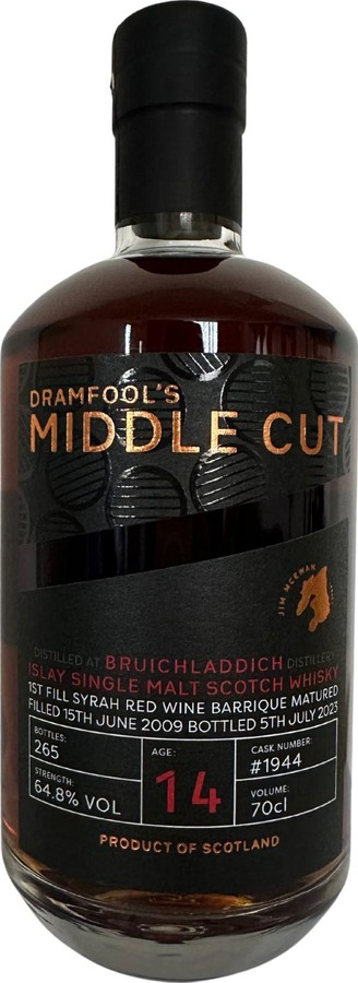 Bruichladdich 2009 Df Dramfool's middle cut 1st fill Syrah Red Wine Barrique 64.8% 700ml