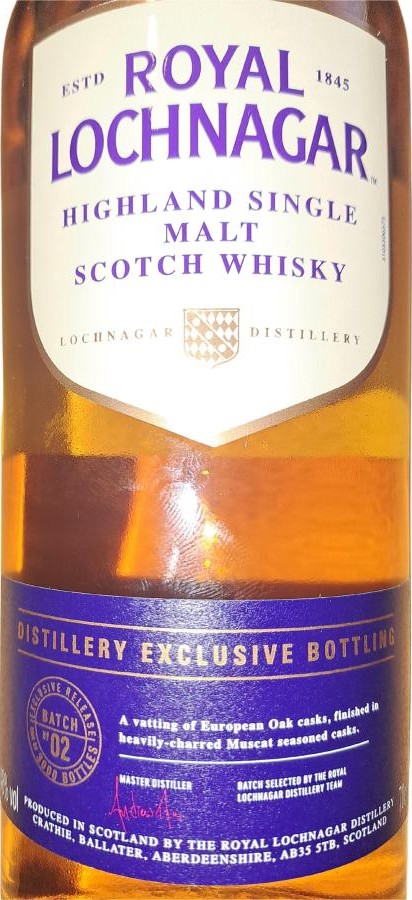 Royal Lochnagar Distillery Exclusive Bottling Exclusive Release Batch 02 European Oak Heavily-Charred Muscat Finish 48% 700ml