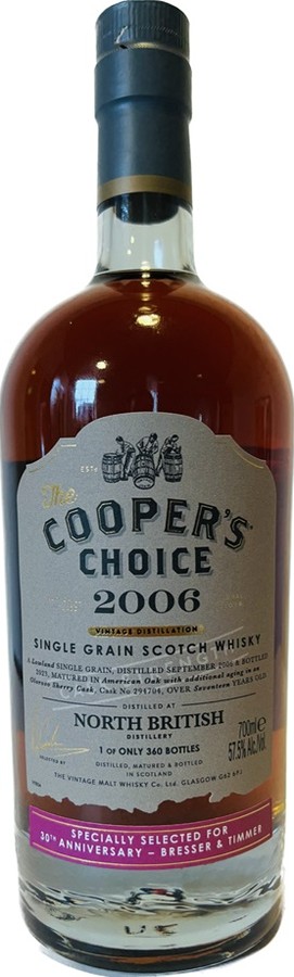 North British 2006 VM The Cooper's Choice American oak and Oloroso sherry 30th anniversary Bresser & Timmer 57.5% 700ml