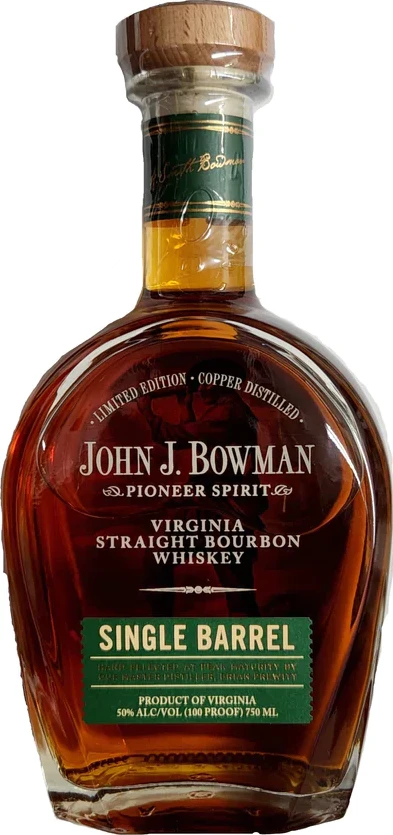 John J. Bowman Single Barrel Virginia Straight Bourbon Whisky Single Barrel New Charred American Oak 50% 750ml