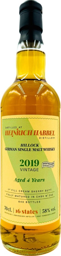 Hillock 2019 16st 1st Fill Cream Sherry Butt 58% 700ml