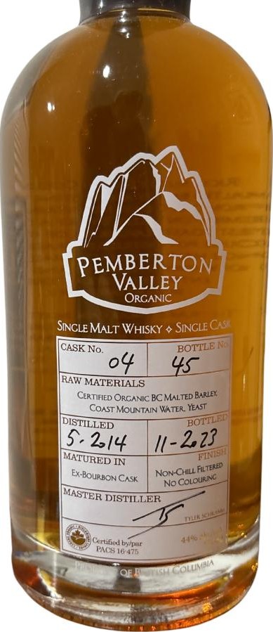 Pemberton Valley 2014 Single Malt & Single Cask Ex bourbon 44% 750ml