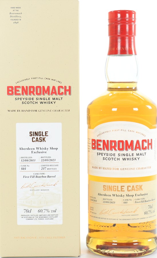 Benromach 2013 Single Cask 1st Fill Bourbon Barrel Aberdeen Whisky Shop Exclusive 60.7% 700ml