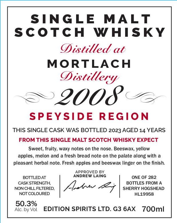 Mortlach 2008 ED The 1st Editions Sherry Hogshead 50.3% 700ml