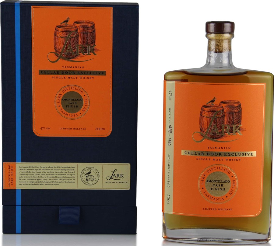 Lark Amontillado Cask Finish Cellar Door Distillery Exclusive Bourbon & Apera finished in Amontillado 47% 500ml