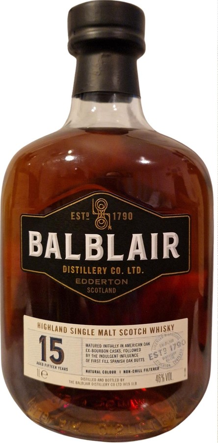 Balblair 15yo 15yo Ex-Bourbon Spanish Oak Butt 46% 1000ml