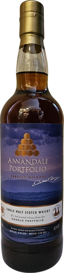 Annandale 2008 3rd peated release from the Donald portfolio Ex-Oloroso Sherry Hogshead 60.9% 700ml
